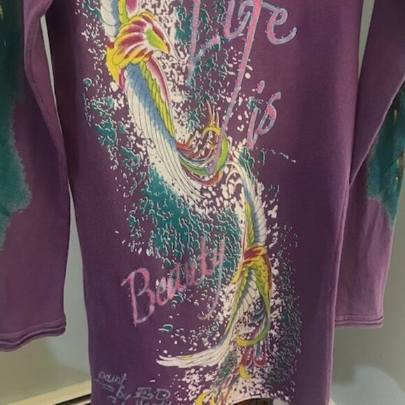 ED HARDY CHRISTIAN AUDUGIER SWEATER DRESS GRAPHIC PRINT RHINESTONES SIZE MEDIUM. - Picture 10 of 10